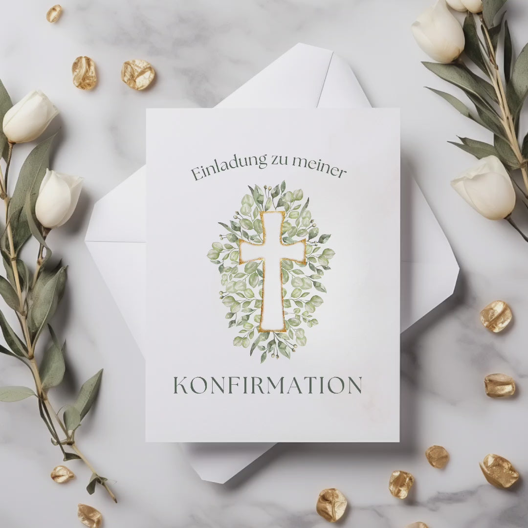 Hochwertiges Einladungskarten-Set zur Konfirmation, schlichte Konfirmationseinladungen, christliche Motiv, Einladungstext auf der Innenseite