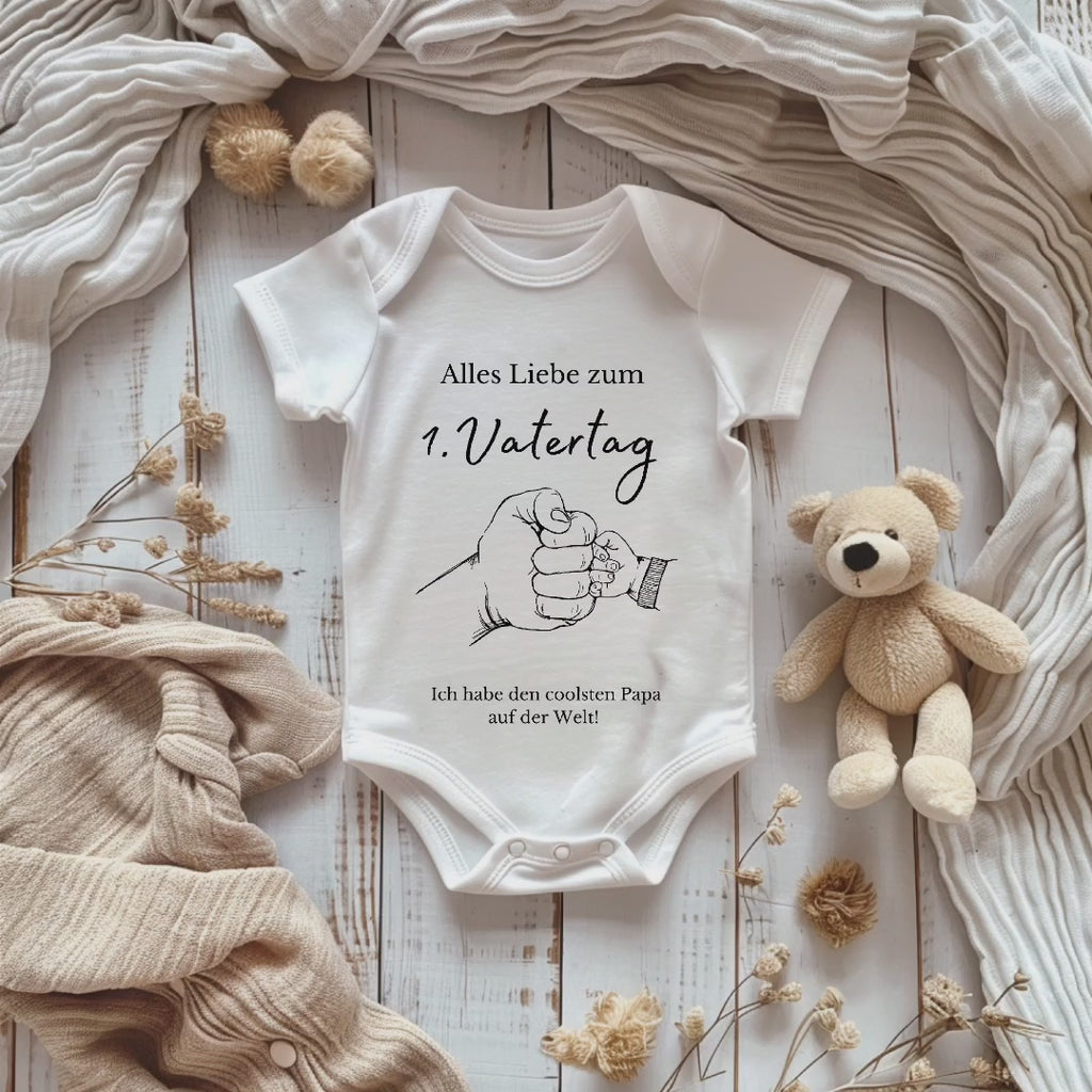 Süßer Baby-Strampler zum ersten Vatertag, Baby-Strampler im Lineart-Stil, süßes Outfit zum Vatertag, Motiv im Lineart-Stil Strampler