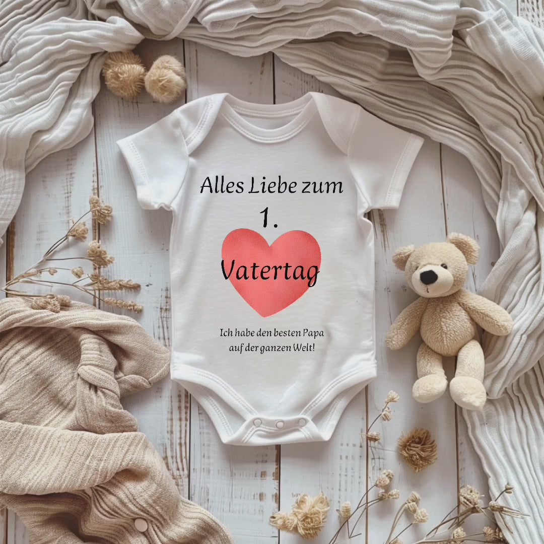 Niedlicher Baby-Strampler zum ersten Vatertag, Baby-Strampler mit roten Herz, Baby-Strampler erster Vatertag, Andenken zum ersten Vatertag