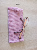 Hand-crocheted glasses case with hand-braided drawstring – 9 x 20 cm – in various colors