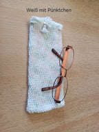Hand-crocheted glasses case with hand-braided drawstring – 9 x 20 cm – in various colors