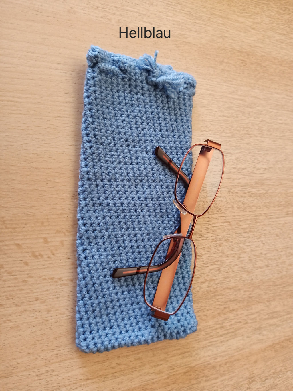 Hand-crocheted glasses case with hand-braided drawstring – 9 x 20 cm – in various colors
