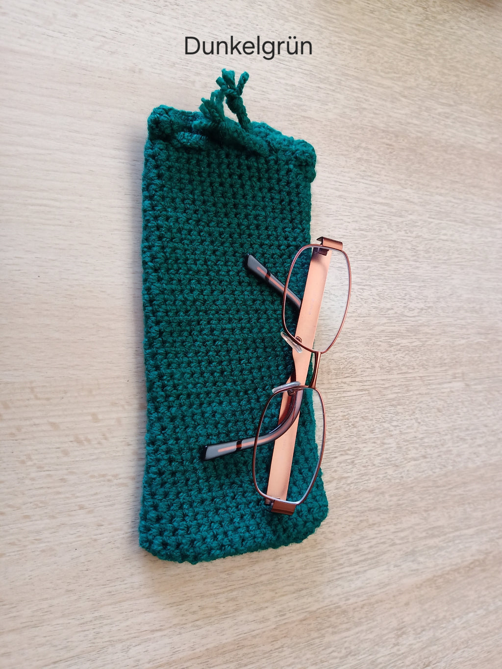 Hand-crocheted glasses case with hand-braided drawstring – 9 x 20 cm – in various colors