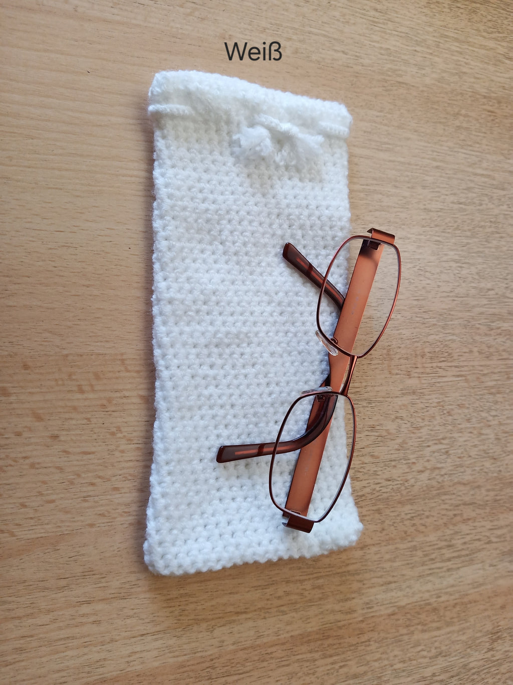 Hand-crocheted glasses case with hand-braided drawstring – 9 x 20 cm – in various colors