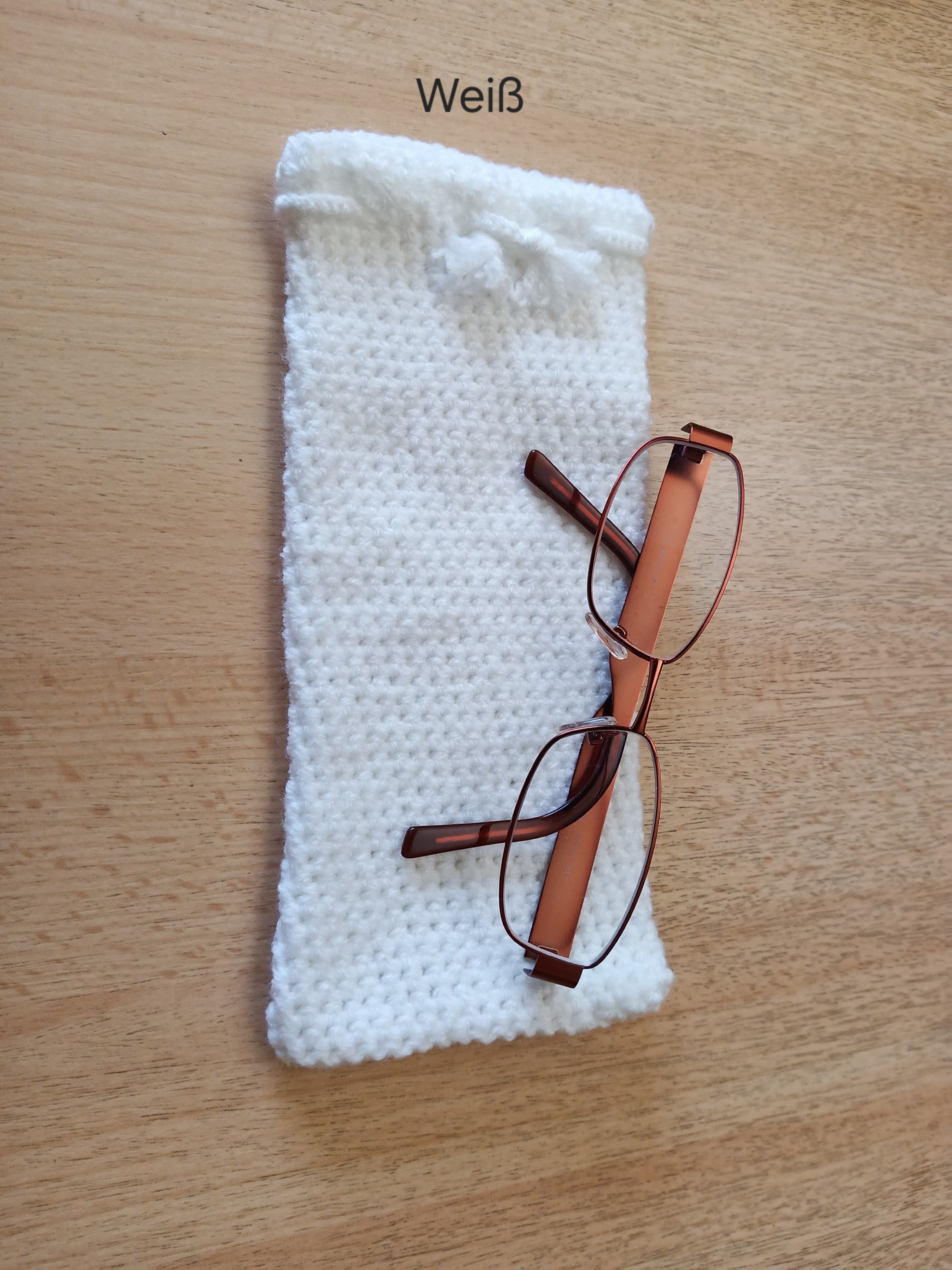 Handgehäkeltes Brillenetui mit handgeflochtenem Kordelzug – 9 x 20 cm – in verschiedenen Farbenenetui