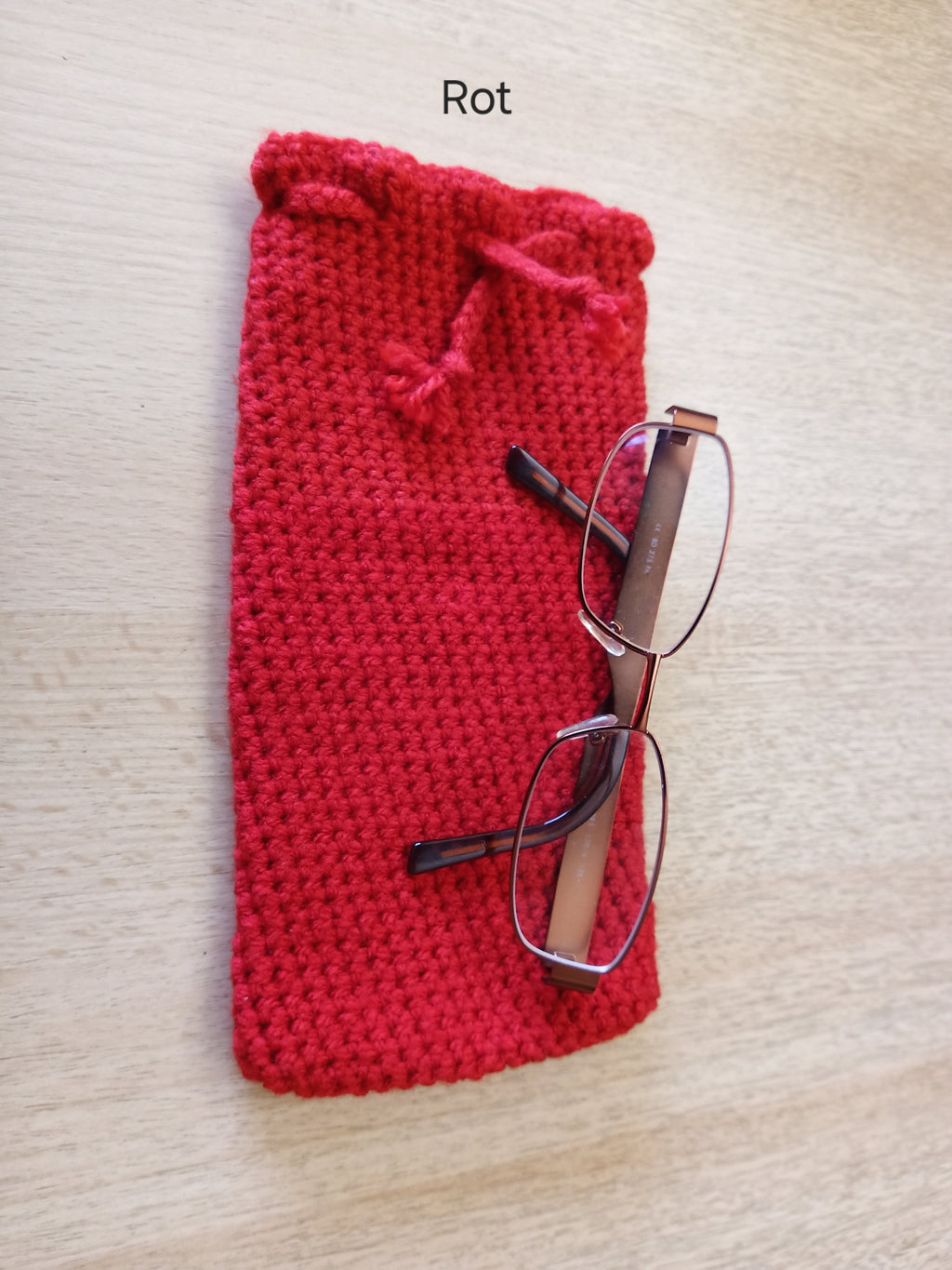Hand-crocheted glasses case with hand-braided drawstring – 9 x 20 cm – in various colors