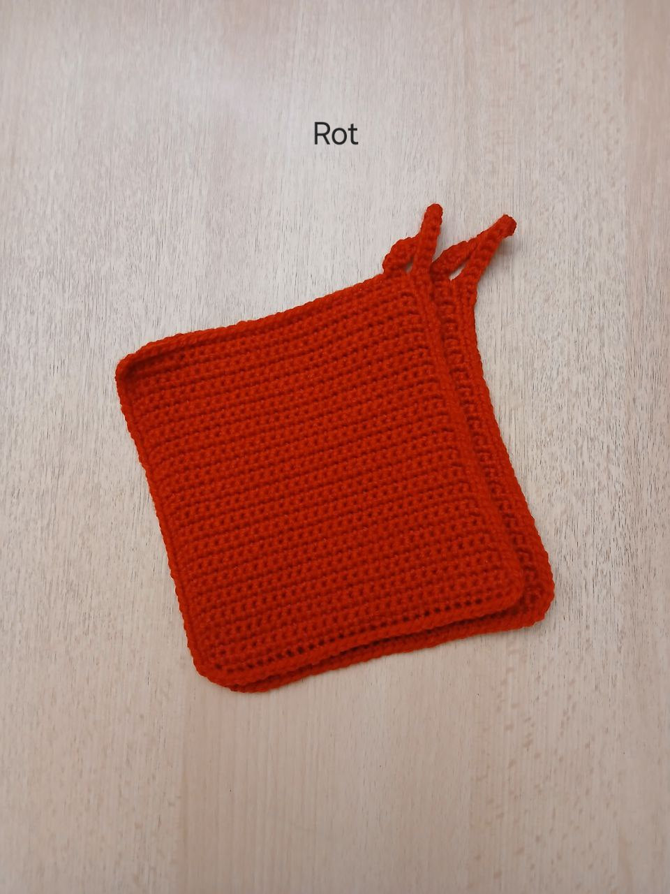Handgehäkeltes Topflappen-Set (2-teilig) – 16 x 16 cm – mit praktischer Aufhängung – in verschiedenen Farben