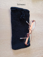 Hand-crocheted glasses case with hand-braided drawstring – 9 x 20 cm – in various colors