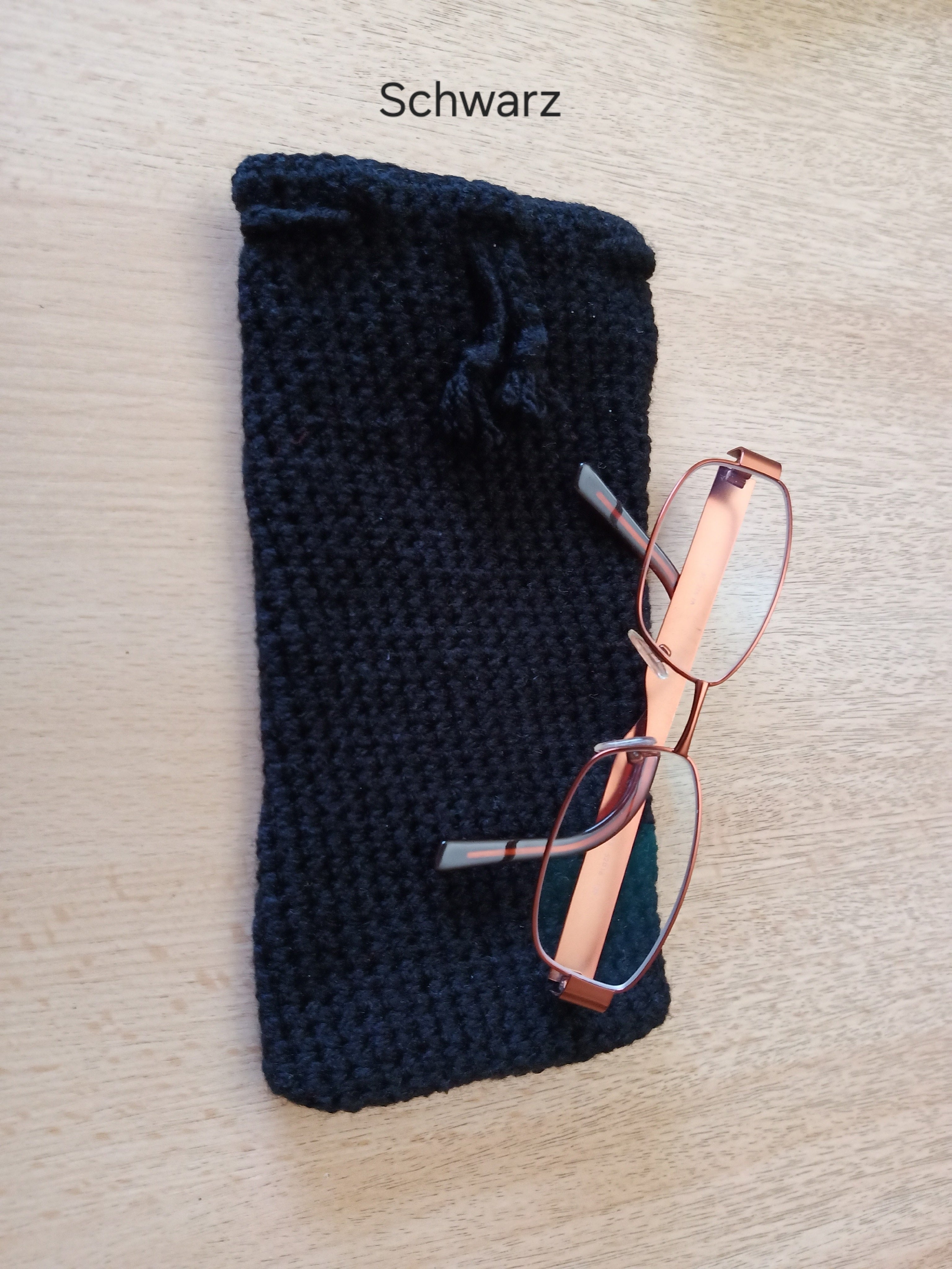 Handgehäkeltes Brillenetui mit handgeflochtenem Kordelzug – 9 x 20 cm – in verschiedenen Farbenenetui